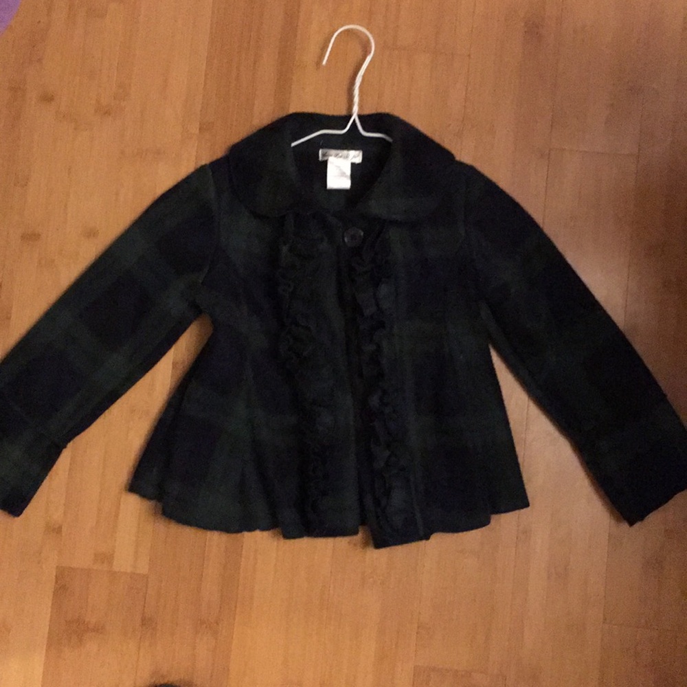 Green Plaid Jacket ruffle front